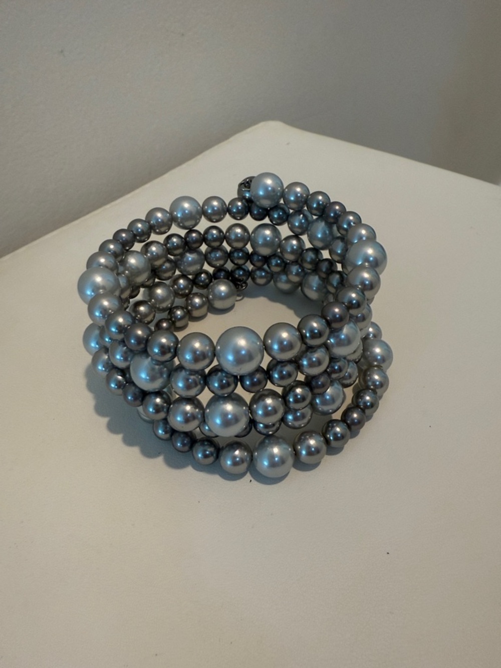 Multi-Strand Silver Beaded Coil Bracelet for Women